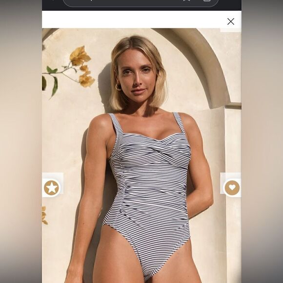 NIPTUCK Navy White Striped Nautical Sorrento Stripe Joanne One Piece Swimsuit - Picture 5 of 6